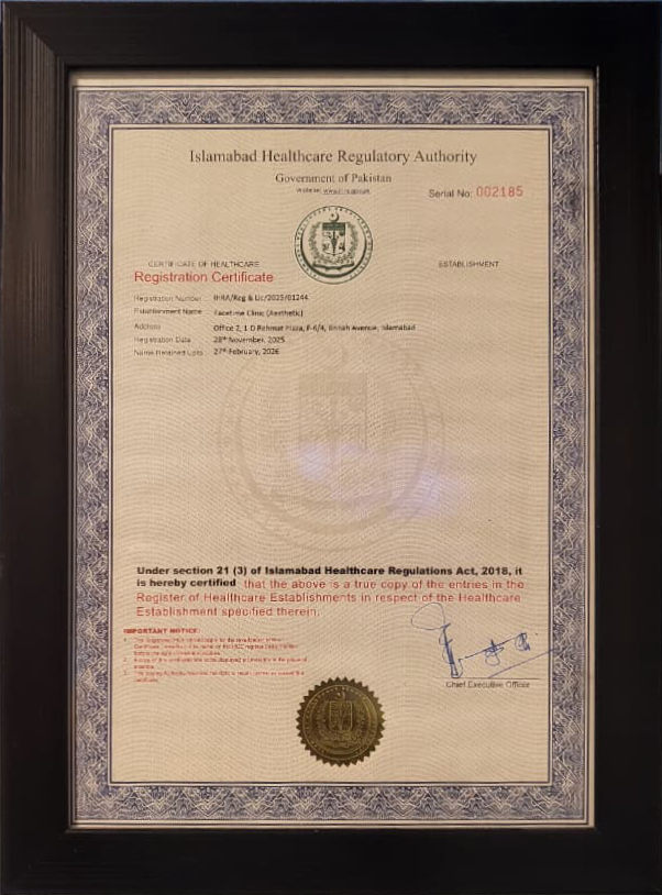 Registered with Islamabad Healthcare Regulatory Authority (IHRA)
