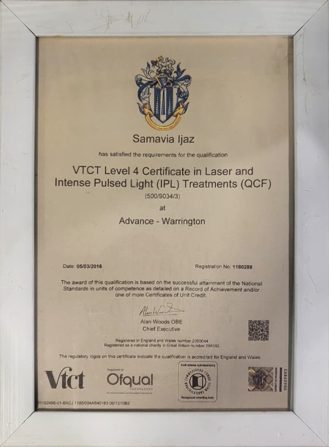 Dr. Samavia VTCT Level 4 IPL - Warrington / UK
